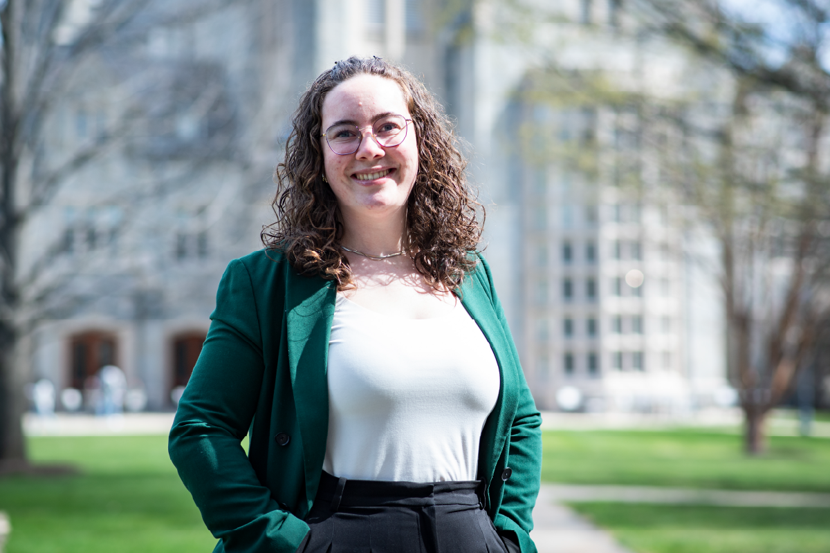 Johanna Weber in front of UConn Law campus